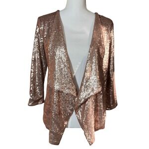 Design History Sequin Waterfall Cardigan S Rose Gold Open Front Glam